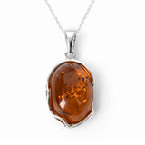 Colier Argint 925 cu Chihlimbar Natural Oval Mare - Energie Calda si Echilibru