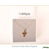 Colier Argint 925 cu Chihlimbar Cruce – Protectie si Energie Calda