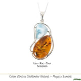Colier Argint 925 cu Chihlimbar si Larimar Natural - Energie Calda si Echilibru