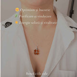 Colier Argint 925 cu Trifoi din Chihlimbar Natural - Noroc, Energie Calda si Protetie