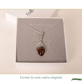 Colier argint 925 forma lacrima si chihlimbar oval natural - Energie solara si protectie