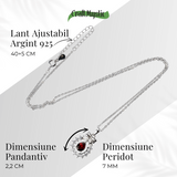 Colier Argint 925 cu Granat Natural si Zirconiu - Pandantiv Ghirlanda cu Fundita, Simbol al Energiei si Protectiei