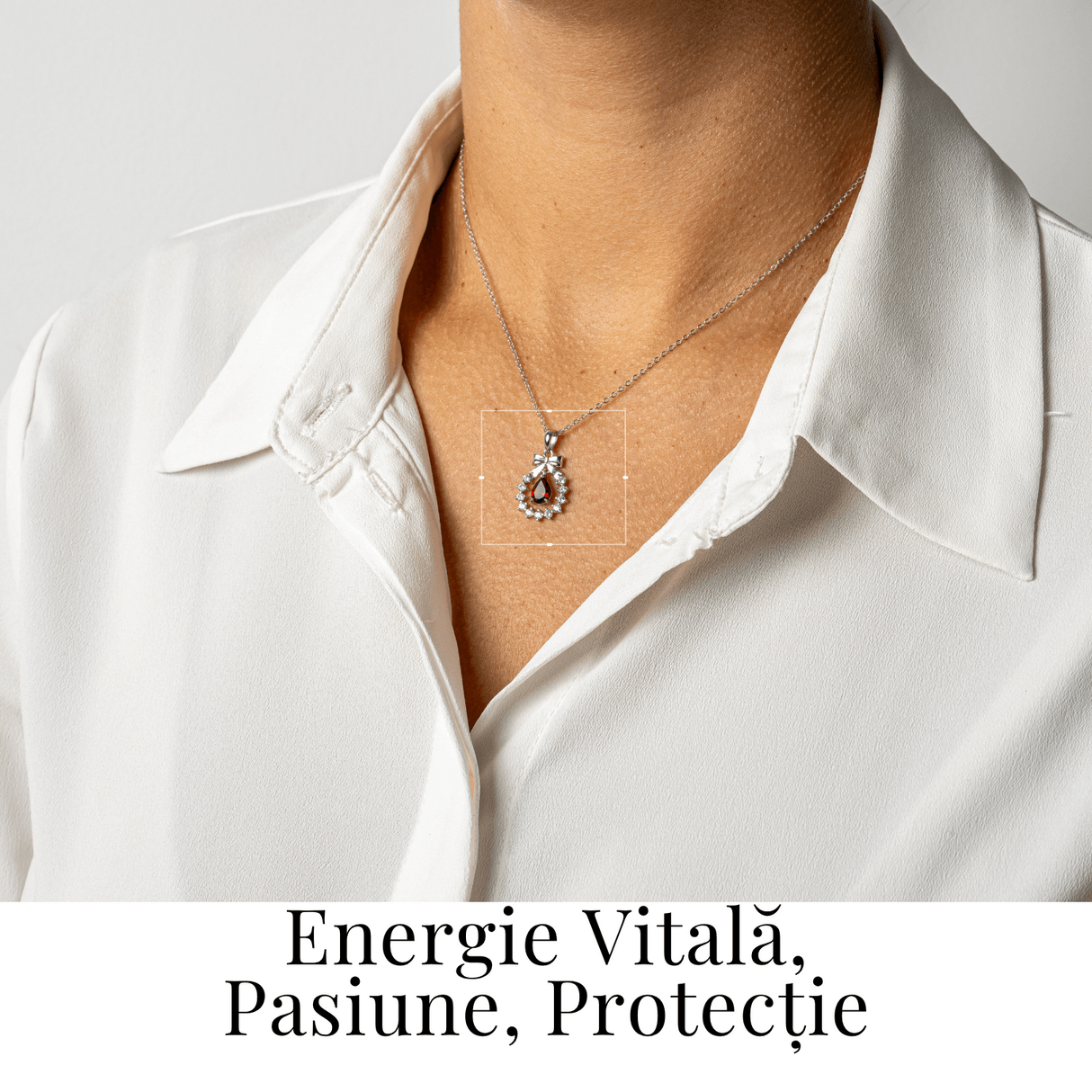 Colier Argint 925 cu Granat Natural si Zirconiu - Pandantiv Ghirlanda cu Fundita, Simbol al Energiei si Protectiei