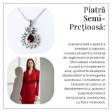 Colier Argint 925 cu Granat Natural si Zirconiu - Pandantiv Ghirlanda cu Fundita, Simbol al Energiei si Protectiei