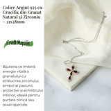 Colier Argint 925 cu Crucifix din Granat Natural si Zirconiu - Simbol al Energiei Vitale, Pasiunii si Protectiei Interioare