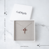 Colier Argint 925 cu Crucifix din Granat Natural si Zirconiu - Simbol al Energiei Vitale, Pasiunii si Protectiei Interioare