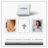Colier Argint 925 cu Crucifix din Granat Natural si Zirconiu - Simbol al Energiei Vitale, Pasiunii si Protectiei Interioare