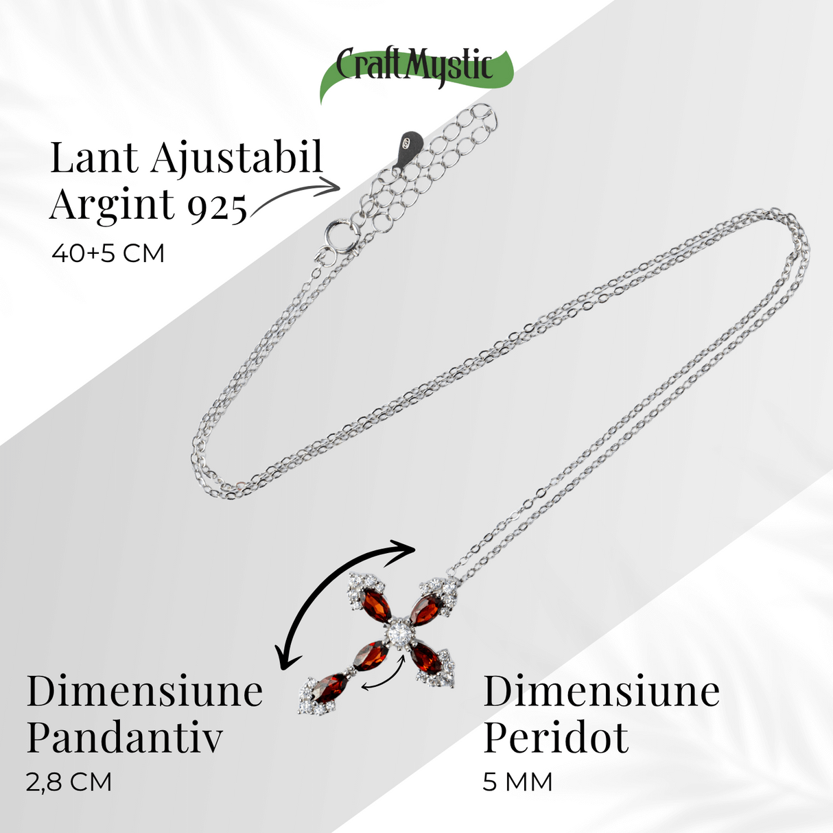 Colier Argint 925 cu Crucifix din Granat Natural si Zirconiu - Simbol al Energiei Vitale, Pasiunii si Protectiei Interioare