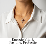 Colier Argint 925 cu Crucifix din Granat Natural si Zirconiu - Simbol al Energiei Vitale, Pasiunii si Protectiei Interioare
