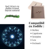 Inel reglabil din argint 925 cu dublu granat, pentru energie si stabilitate interioara