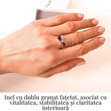 Inel reglabil din argint 925 cu dublu granat, pentru energie si stabilitate interioara