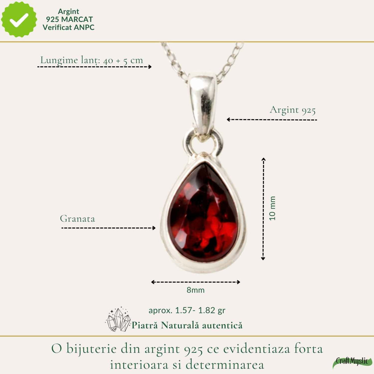Colier Argint 925 cu Granat Lacrima – Energie si Feminitate Profunda