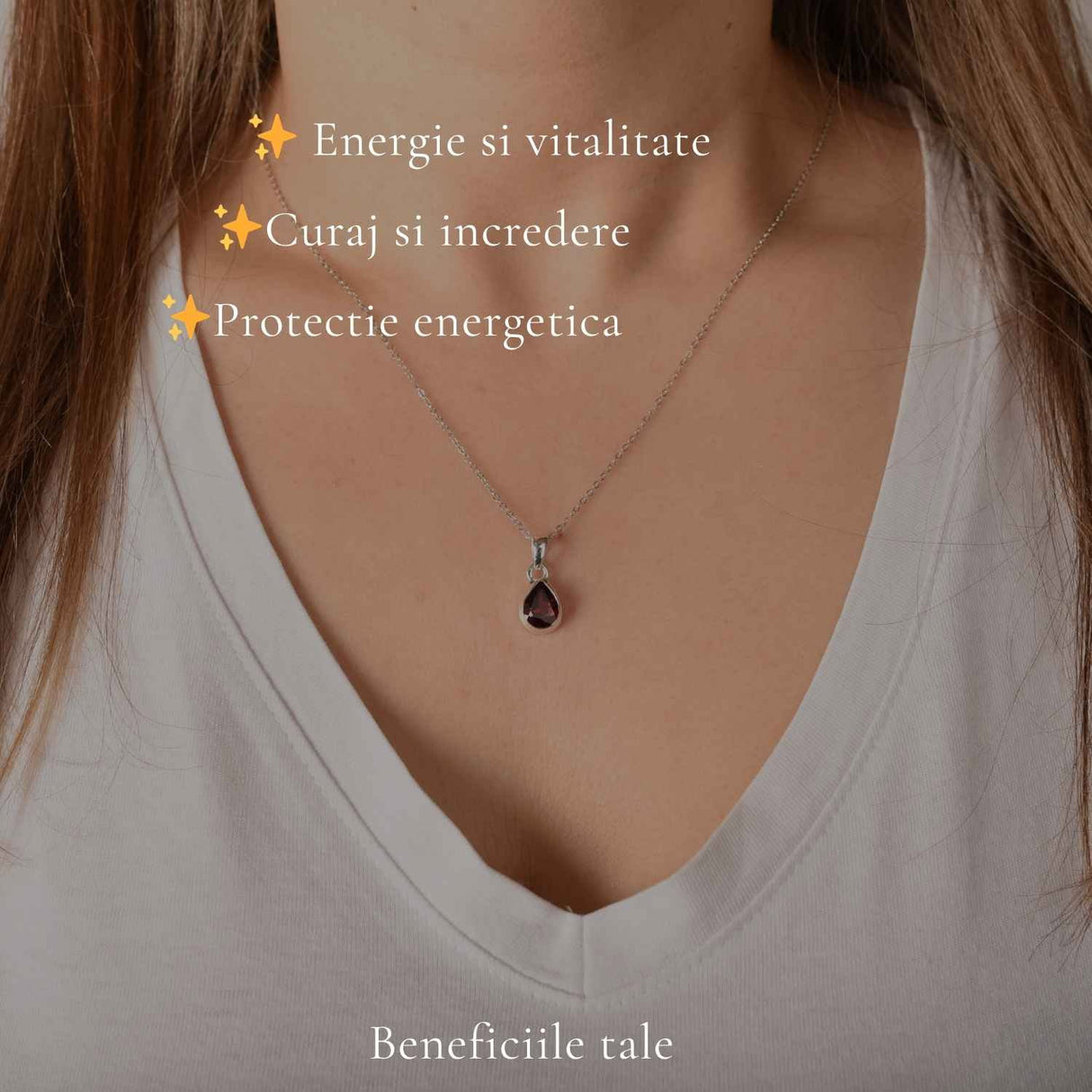 Colier Argint 925 cu Granat Lacrima – Energie si Feminitate Profunda