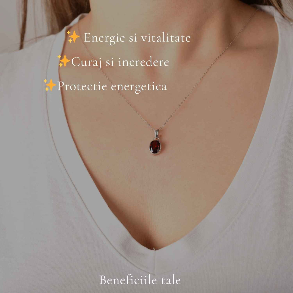 Colier Argint 925 cu Granat Oval – Energie si Stabilitate Interioara
