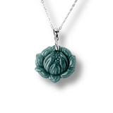Colier Argint 925 cu Jad Albastru Guatemala in Forma de Floare de Lotus - Puritate si Armonie Interioara