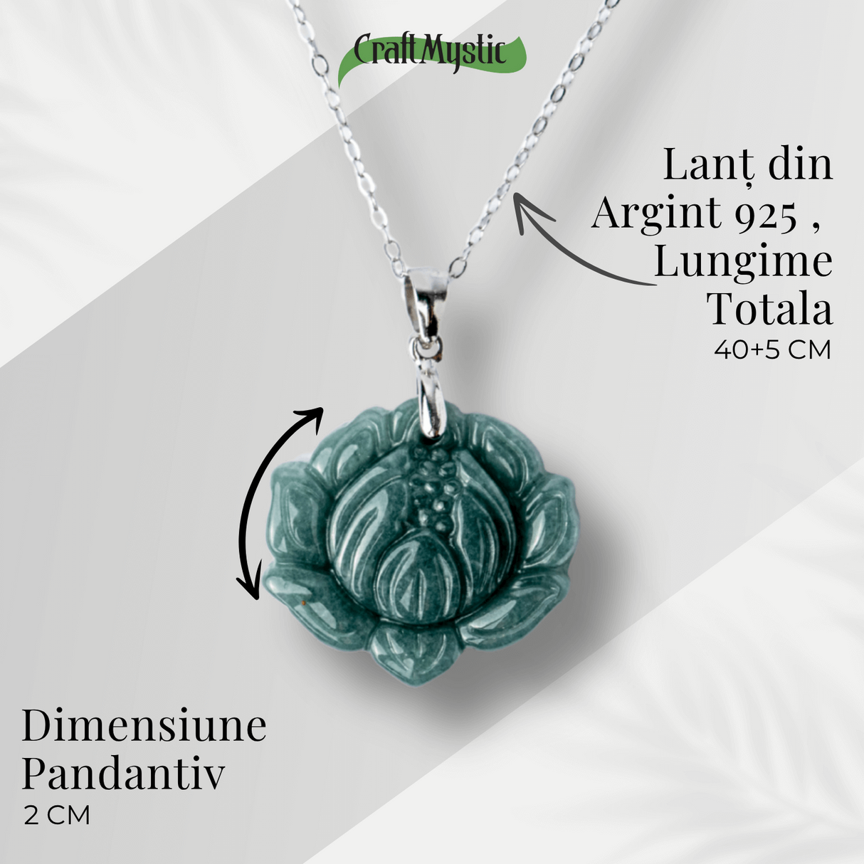 Colier Argint 925 cu Jad Albastru Guatemala in Forma de Floare de Lotus - Puritate si Armonie Interioara