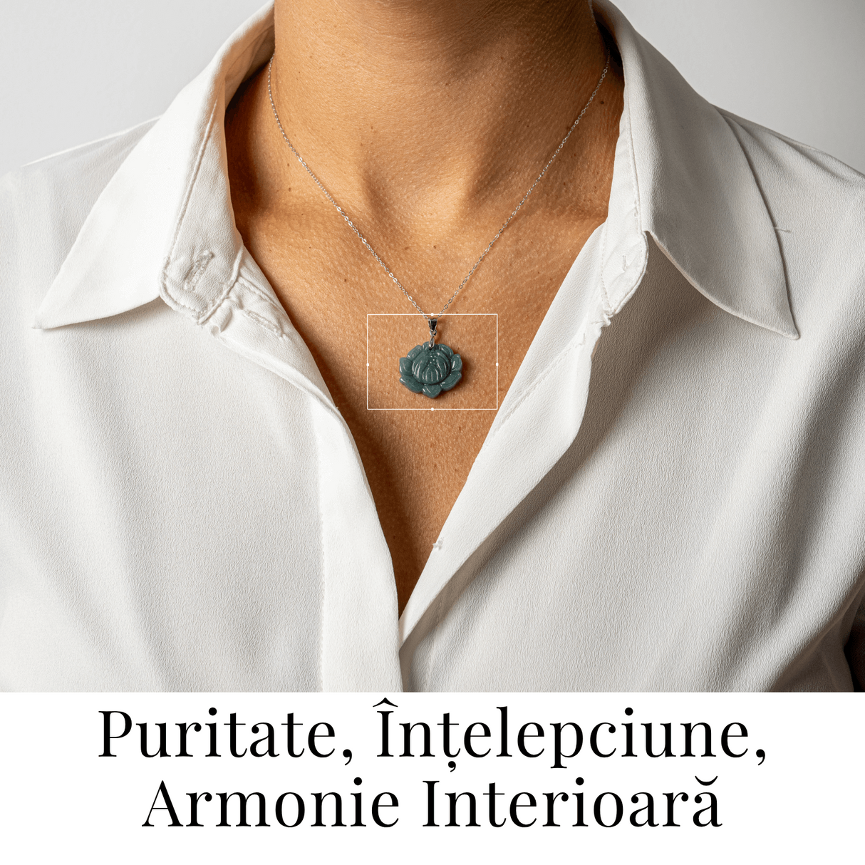 Colier Argint 925 cu Jad Albastru Guatemala in Forma de Floare de Lotus - Puritate si Armonie Interioara