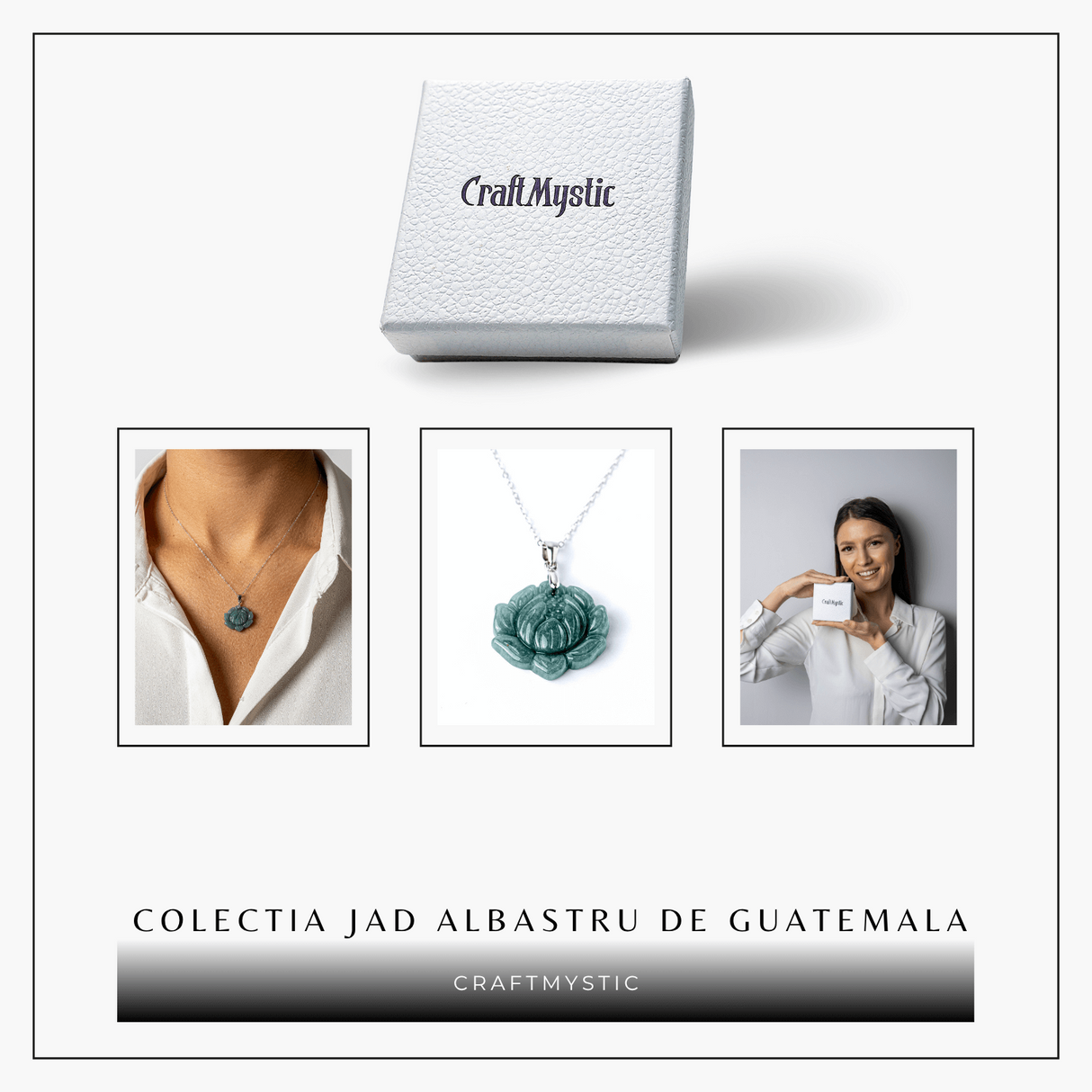 Colier Argint 925 cu Jad Albastru Guatemala in Forma de Floare de Lotus - Puritate si Armonie Interioara
