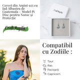 Cercei Argint 925 cu Jad Albastru Guatemala - Model Nor Pi Disc pentru Noroc si Protectie