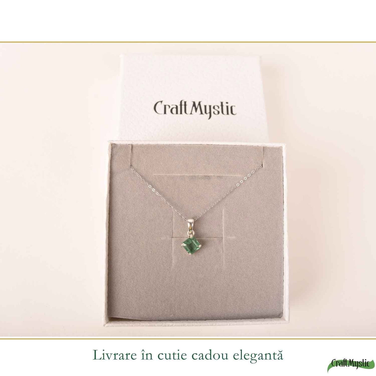 Colier Argint 925 cu Kianit Verde Fatetat Patrat – Echilibru si Claritate