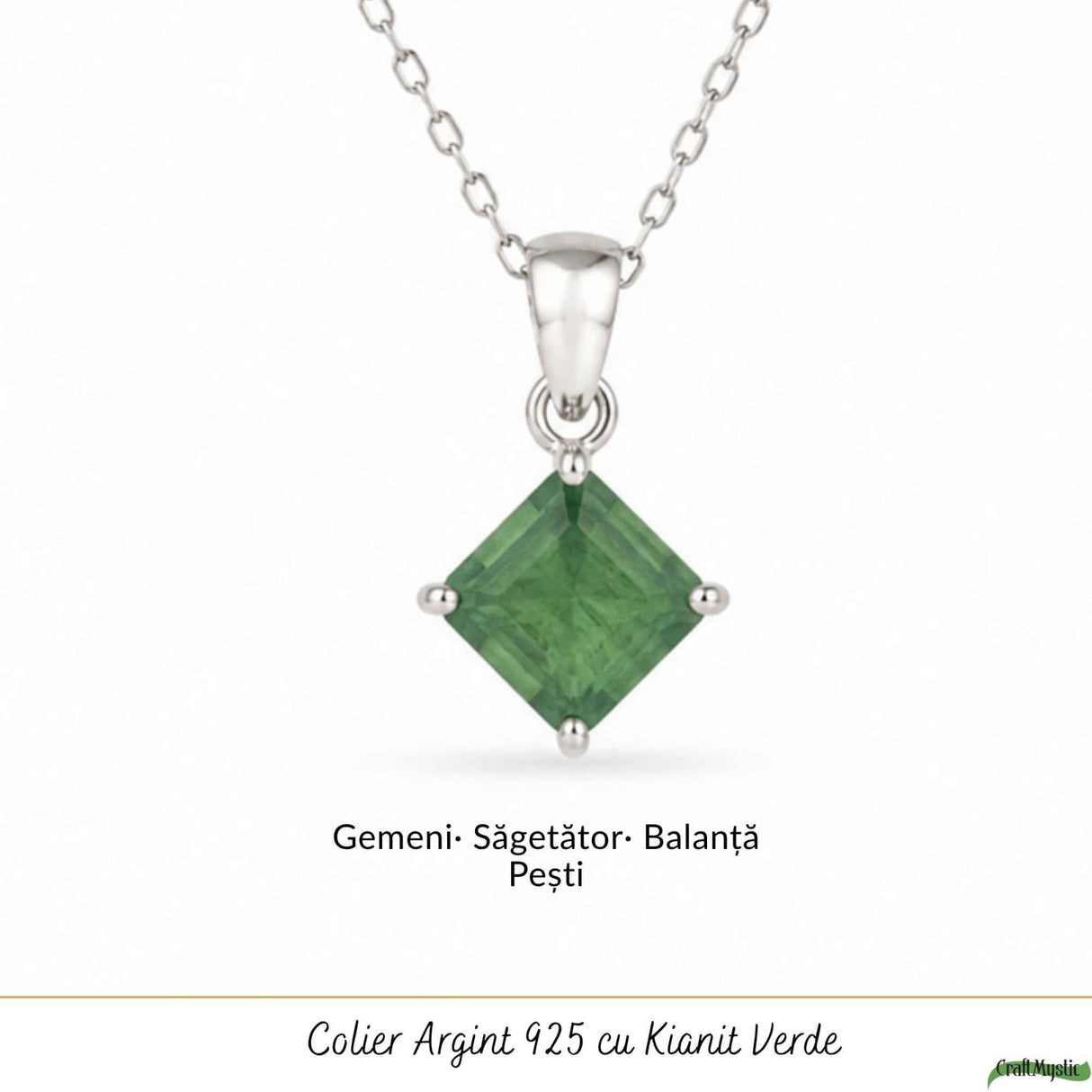 Colier Argint 925 cu Kianit Verde Fatetat Patrat – Echilibru si Claritate