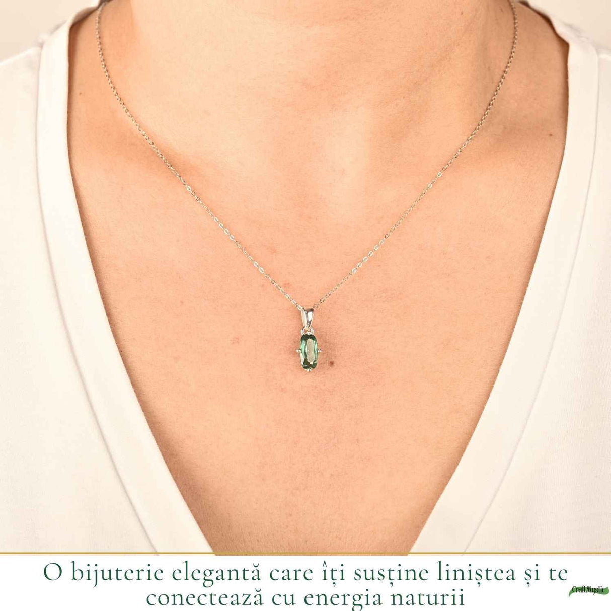 Colier Argint 925 cu Kianit Verde Fatetat – Echilibru si Claritate