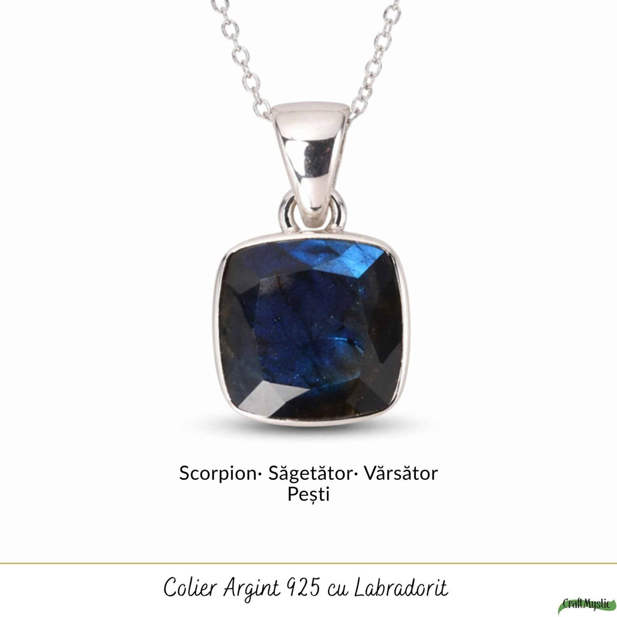 Colier Argint 925 cu Labradorit Fațetat Patrat – Claritate si Protectie