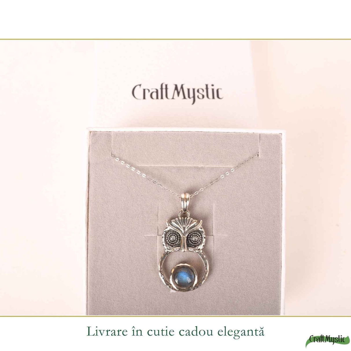 Colier Argint 925 cu Labradorit in forma de Bufnita – Protectie si Intuitie