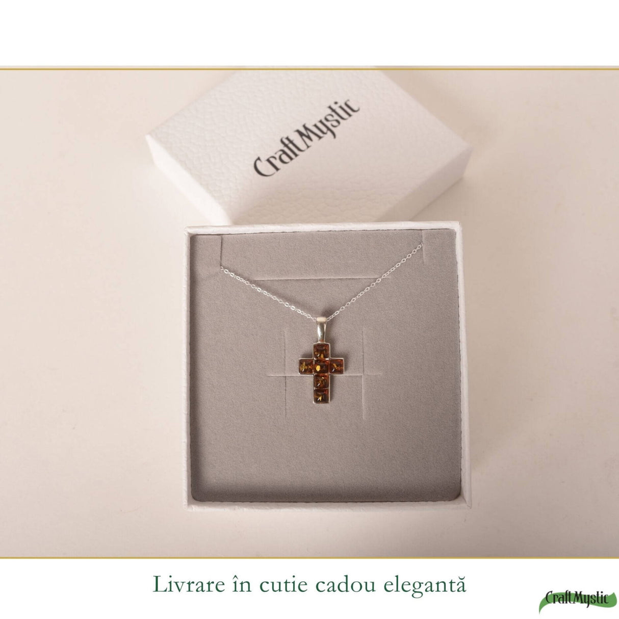 Colier argint 925 forma cruce si chihlimbar natural - Protectie si energie solara