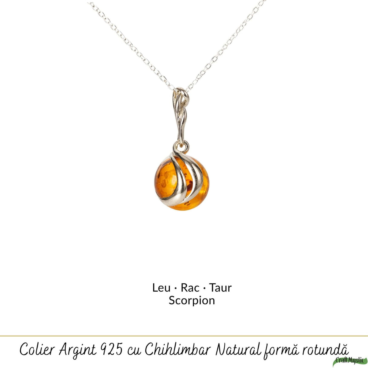 Colier argint 925 rotund cu chihlimbar natural - Energie solara si echilibru