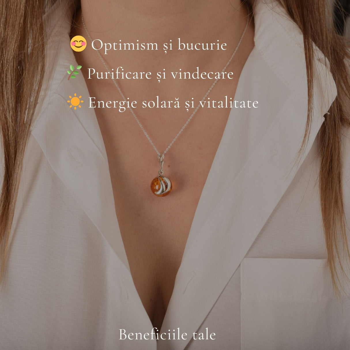 Colier argint 925 rotund cu chihlimbar natural - Energie solara si echilibru