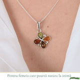 Colier argint 925 cu trifoi si chihlimbar natural - Energie solara si noroc