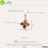 Colier argint 925 cu trifoi si chihlimbar natural - Energie solara si noroc