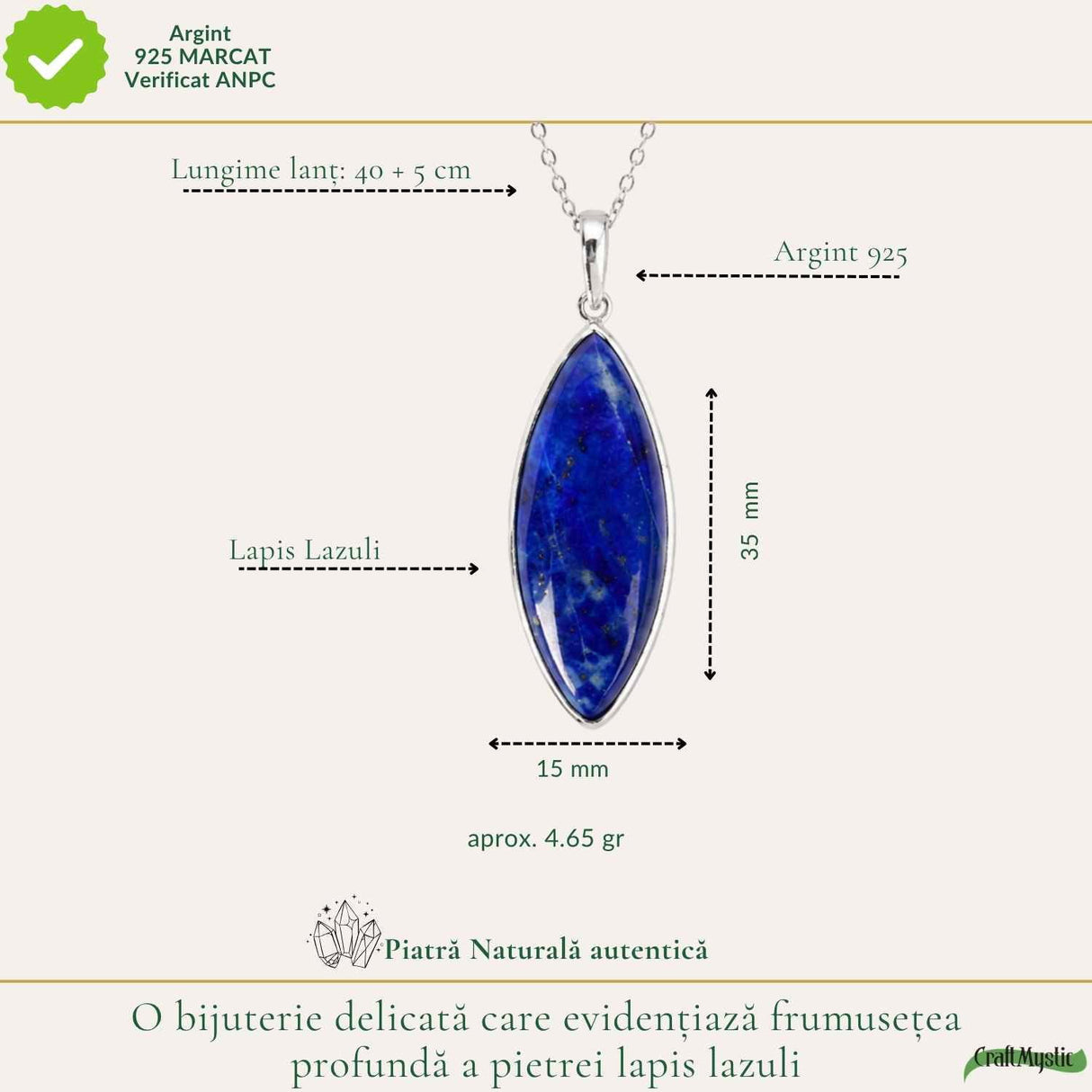 Colier argint 925 cu Lapis Lazuli delicat – Claritate mentala si echilibru interior