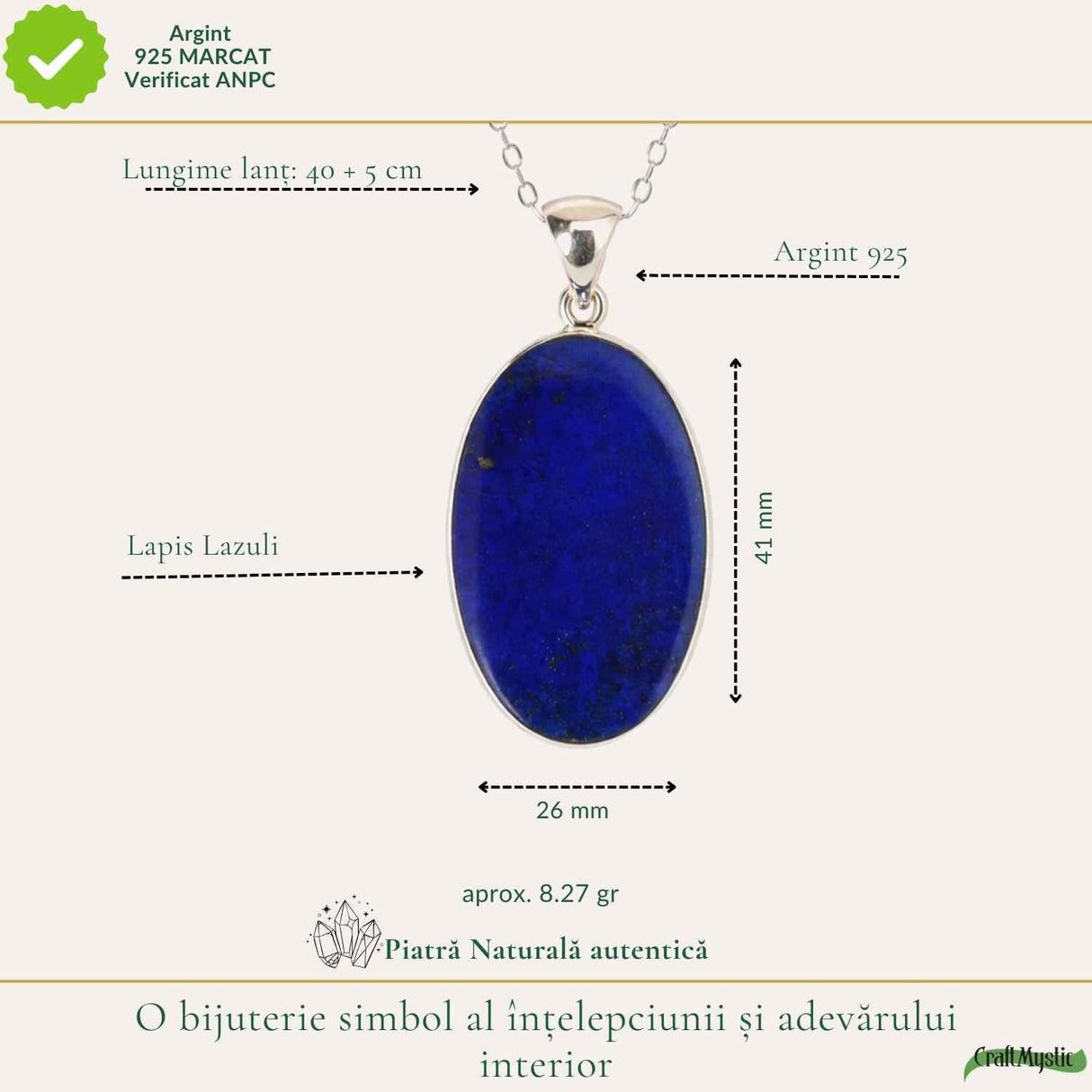 Colier argint 925 cu Lapis Lazuli forma ovala – Claritate mentala si echilibru interior