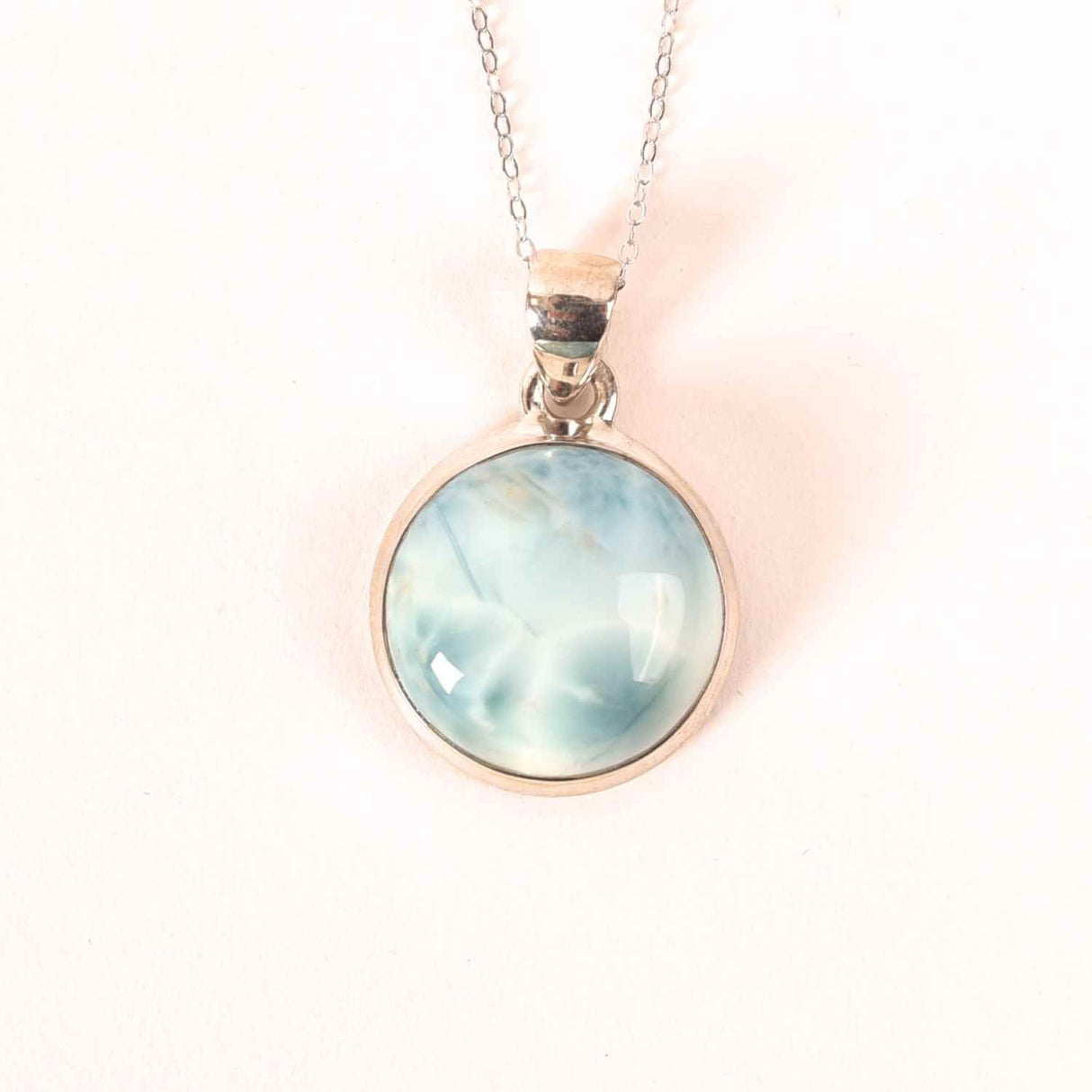 Colier Argint 925 cu Larimar Rotund - Armonie si Calm Oceanic