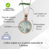 Colier Argint 925 cu Larimar Rotund - Armonie si Calm Oceanic