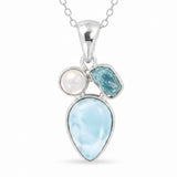 Colier Argint 925 cu Larimar, Apatit Albastru si Piatra Lunii Floare – Feminitate si Calm