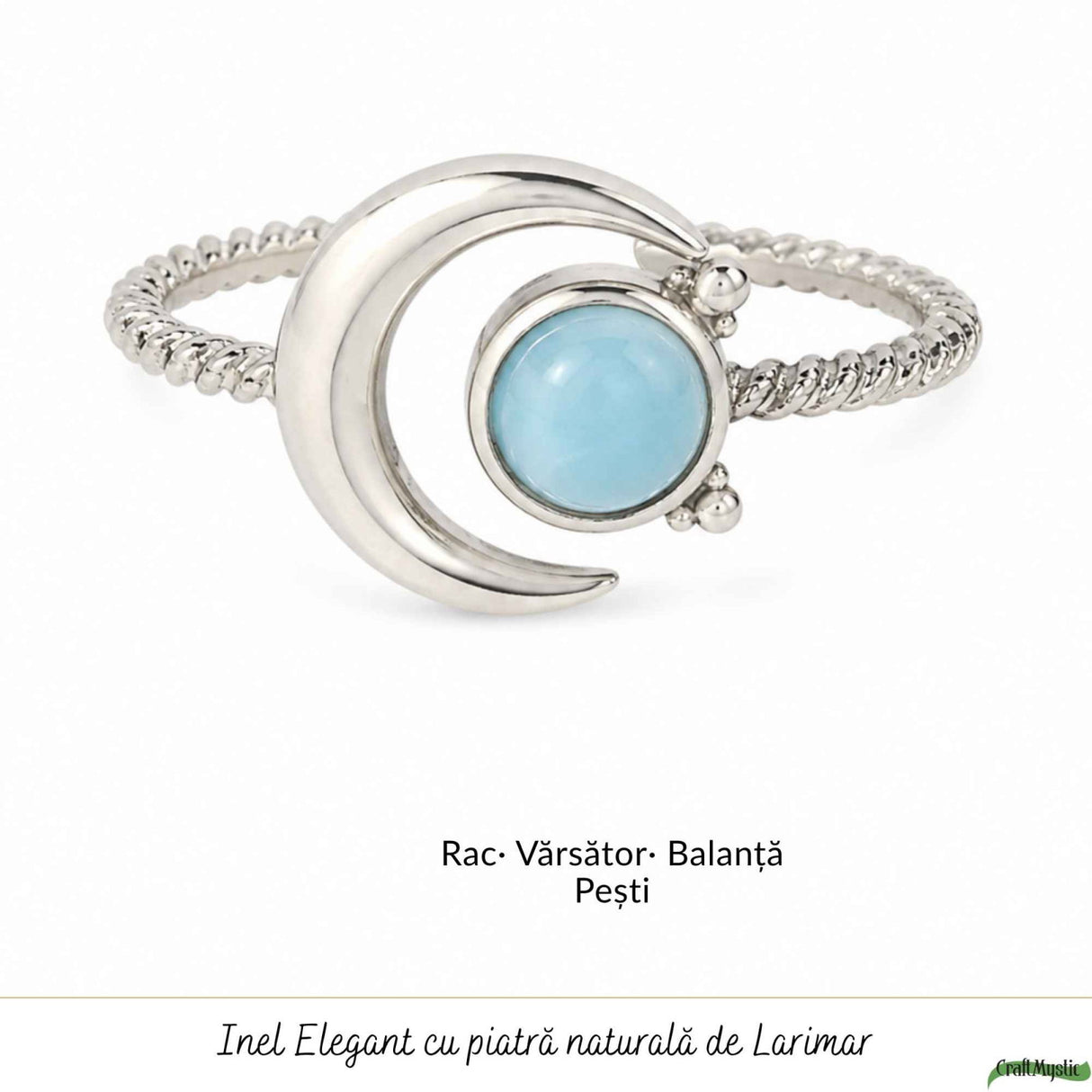 Inel Argint 925 cu Larimar Semiluna – Calm Interior si Eleganta Feminina