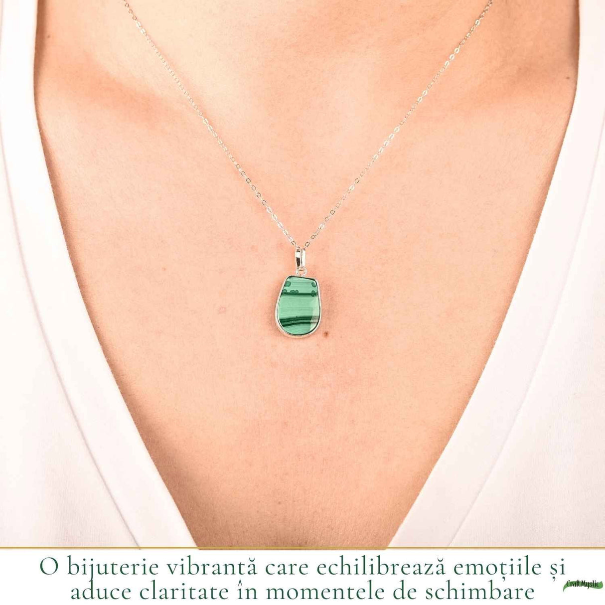 Colier Argint 925 cu Malachit Neuniform – Protectie si Transformare Autentica