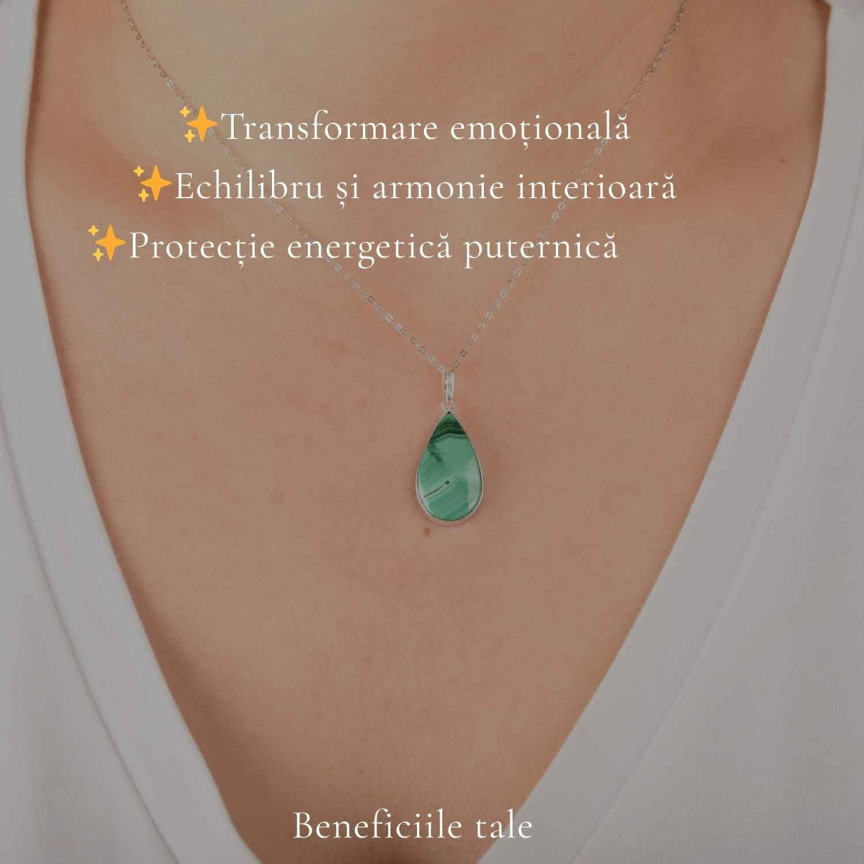 Colier Argint 925 cu Malachit Lacrima – Protectie si Eliberare Emotionala
