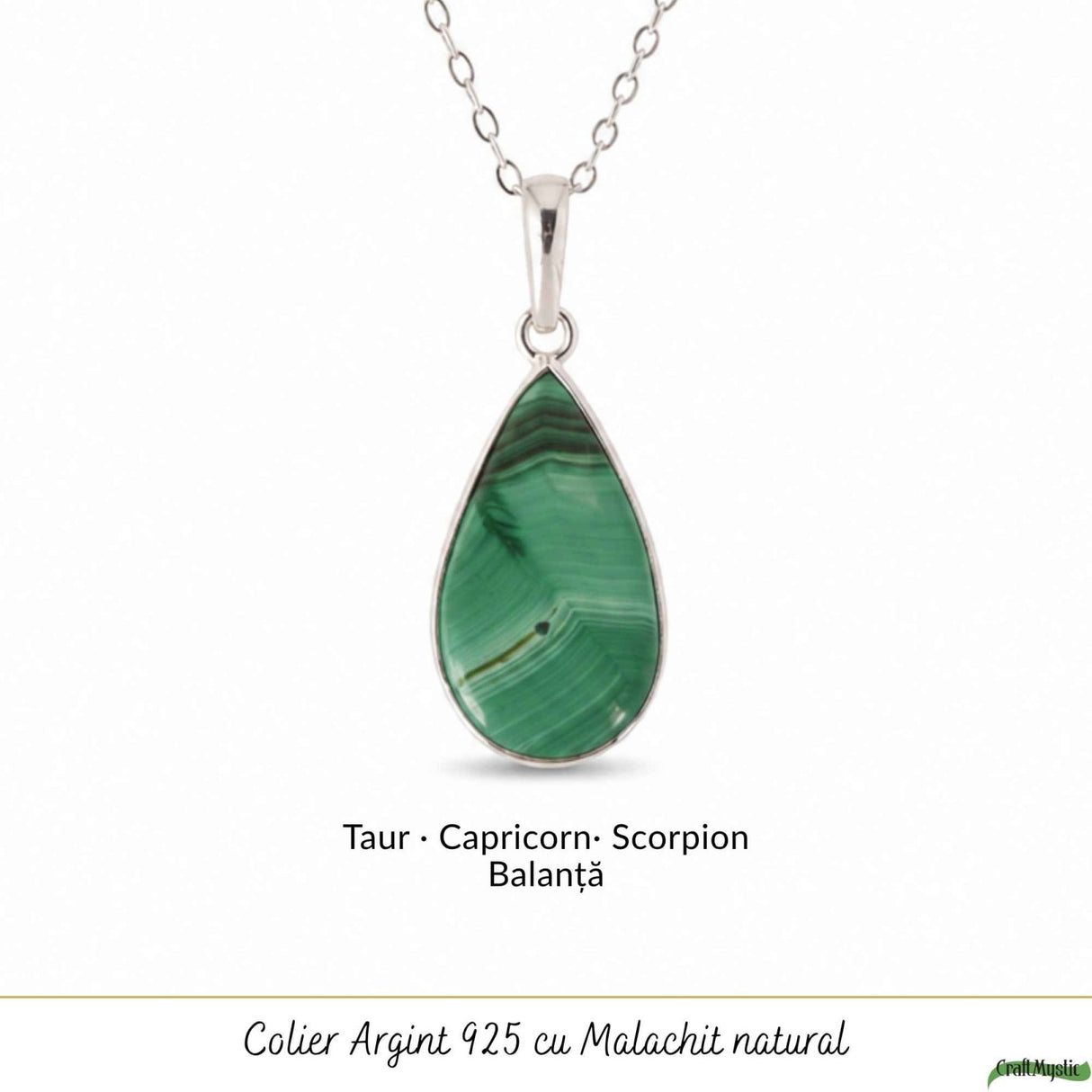 Colier Argint 925 cu Malachit Lacrima – Protectie si Eliberare Emotionala