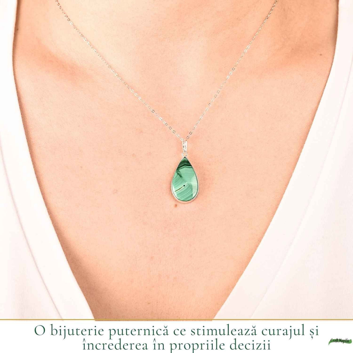 Colier Argint 925 cu Malachit Lacrima – Protectie si Eliberare Emotionala