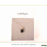 Colier Argint 925 Placat Aur 18K cu Turmalina Neagra Bruta – Protectie si Ancorare