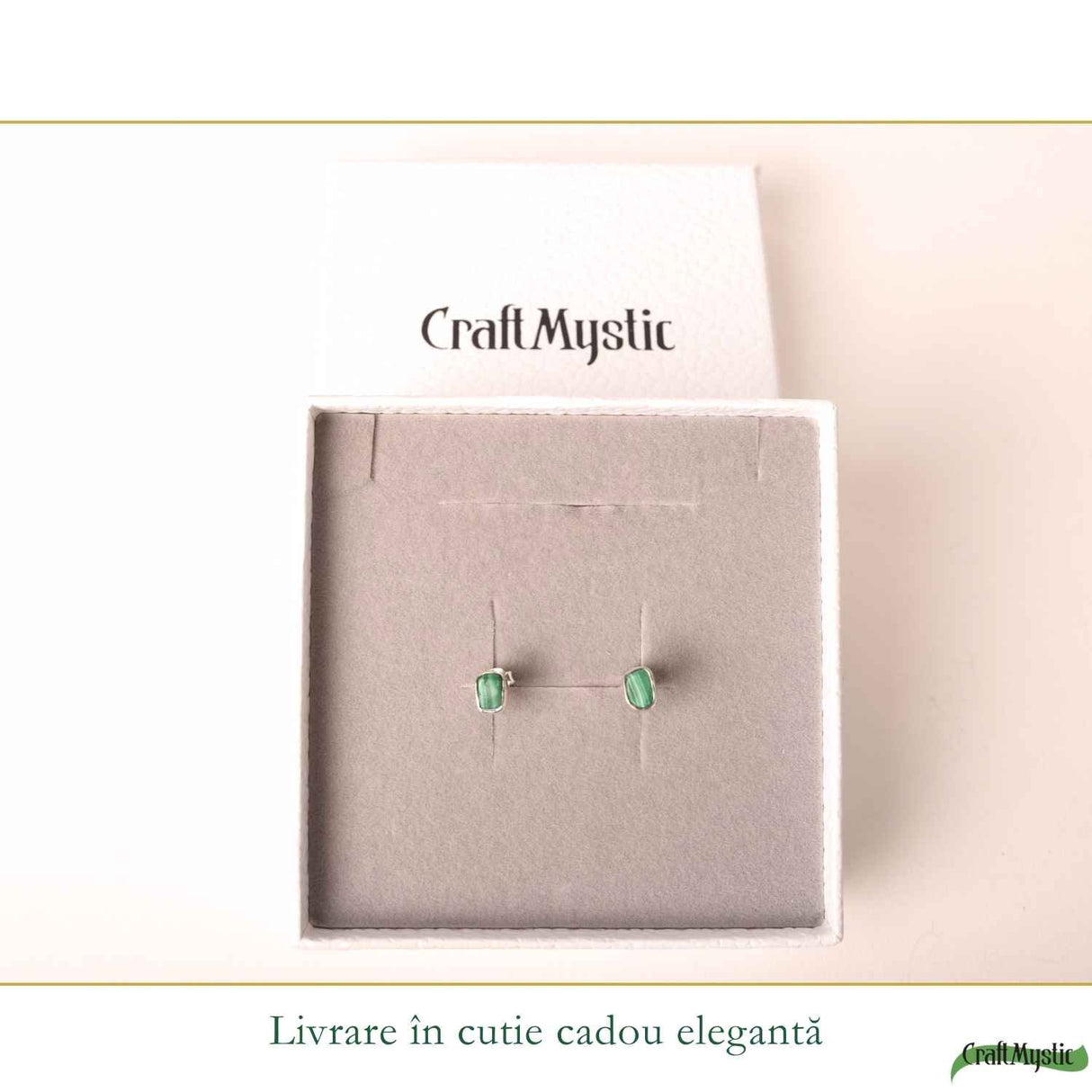 Cercei Argint 925 cu Malachit Natural Dreptunghiular – Protectie si Echilibru