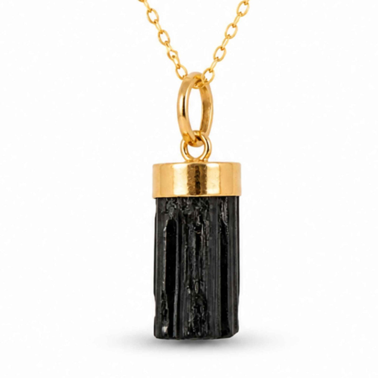 Colier Argint 925 Placat Aur 18K cu Turmalina Neagra Bruta – Protectie si Ancorare