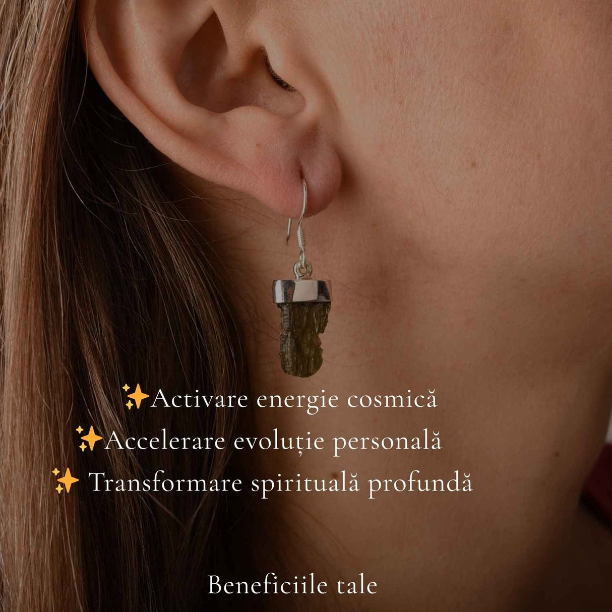 Cercei Argint 925 cu Moldavit Brut – Transformare si Energie Autentica