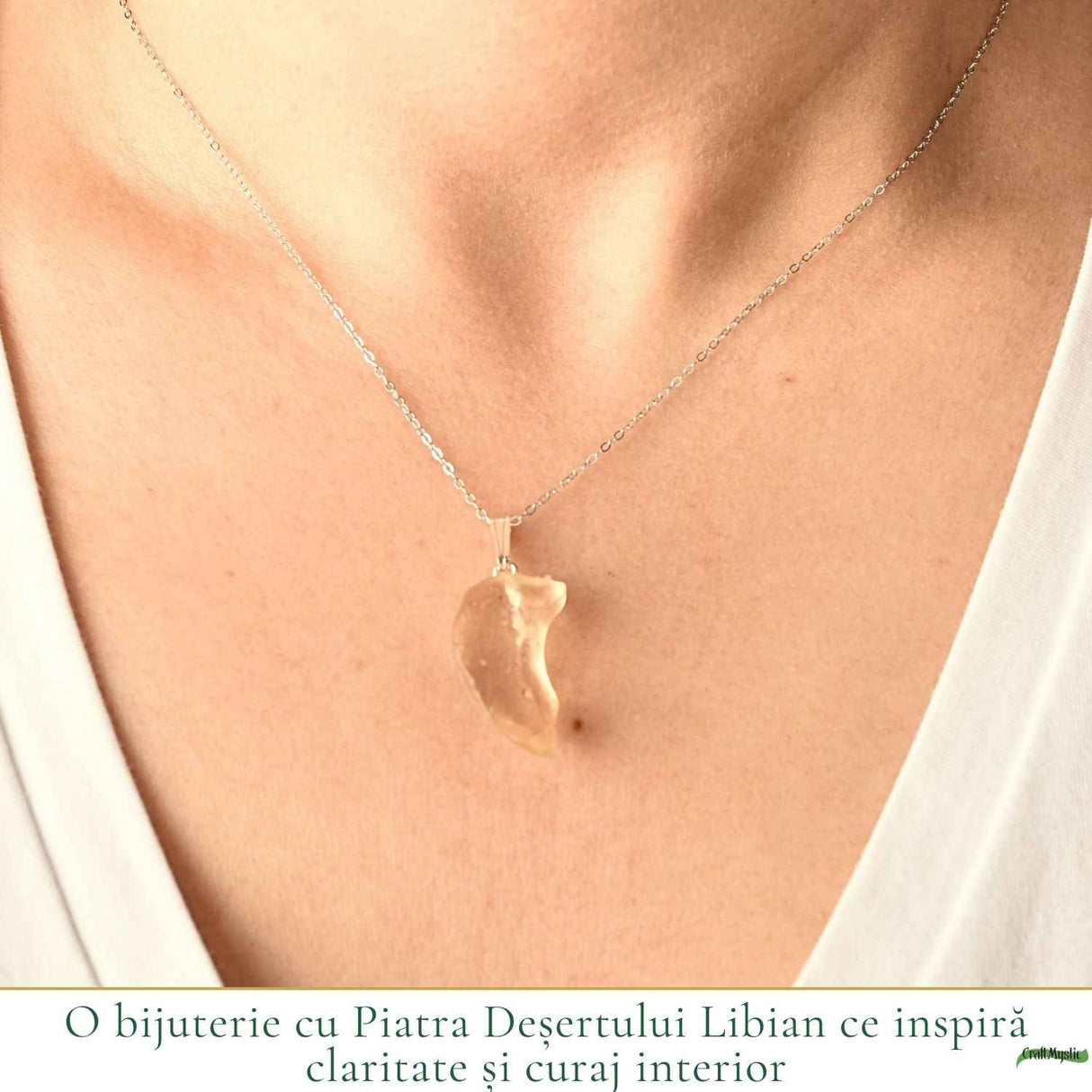 Colier Argint 925 cu Piatra Desertului Libian Brut – Claritate si Energie Solara