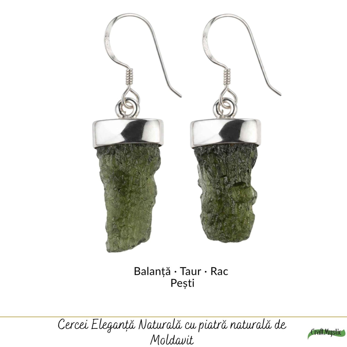 Cercei Argint 925 cu Moldavit Brut – Transformare si Energie Autentica