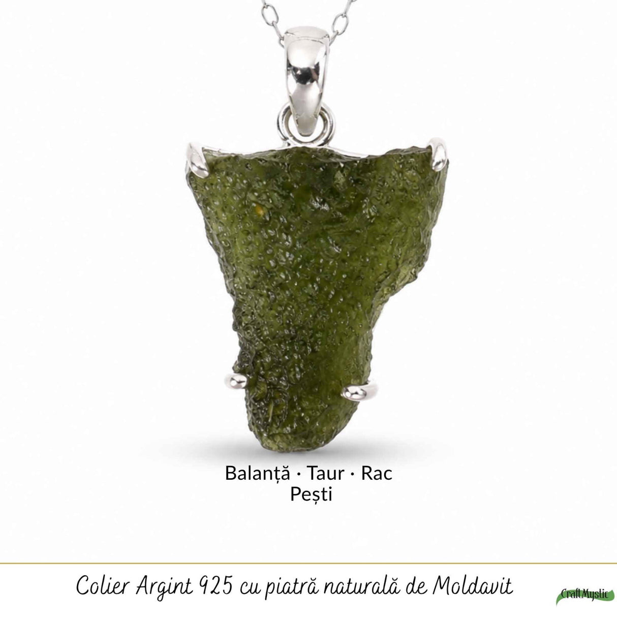 Colier Argint 925 cu Moldavit Brut Natural – Claritate si Energie Autentica